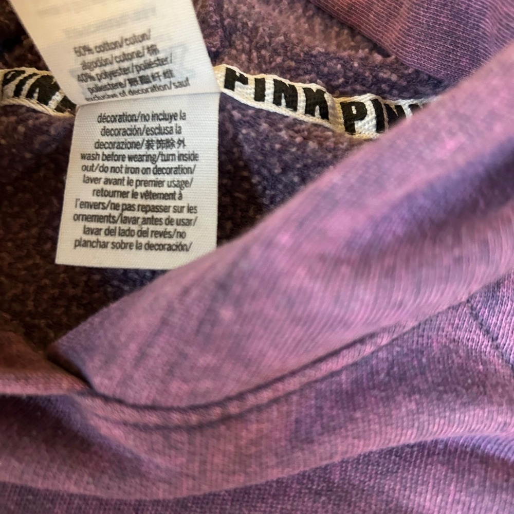 Victoria Secret PINK Lace Up Hoodie Womens Small Purple Cropped Acid Wash - Picture 4 of 8